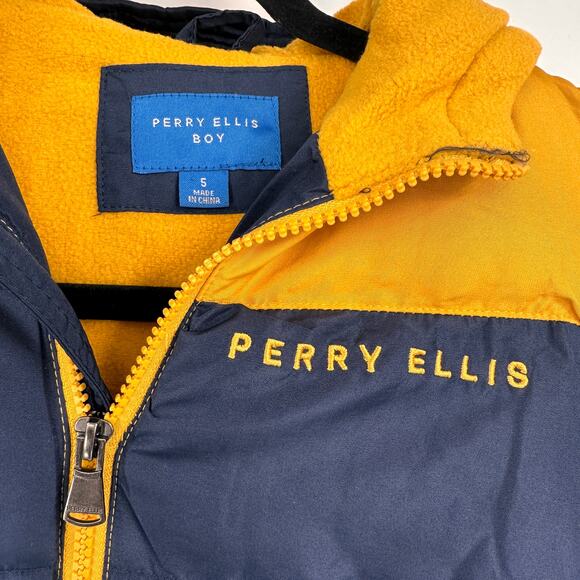 Perry Ellis Navy & Yellow Puffer Boy's Jacket Size 5 New with tags - Picture 2 of 7